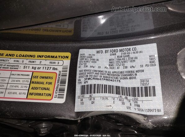 3FMCR9B67PRD43175 2023 FORD BRONCO SPORT Серый Вид подкапотного пространства