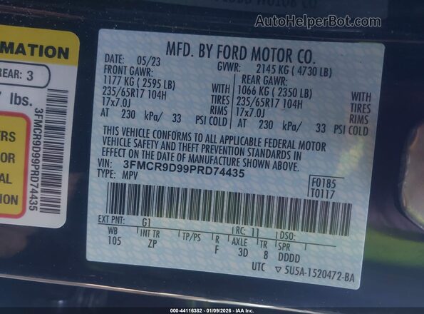 3FMCR9D99PRD74435 2023 FORD BRONCO SPORT Черный Вид подкапотного пространства