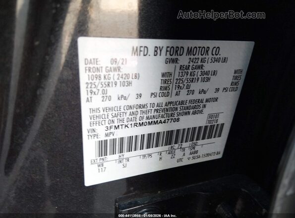 3FMTK1RM0MMA47708 2021 FORD MUSTANG MACH-E Gray Вид підкапотного простору