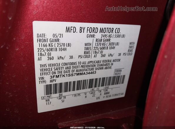 3FMTK1SS7MMA34463 2021 FORD MUSTANG MACH-E Красный Вид подкапотного пространства