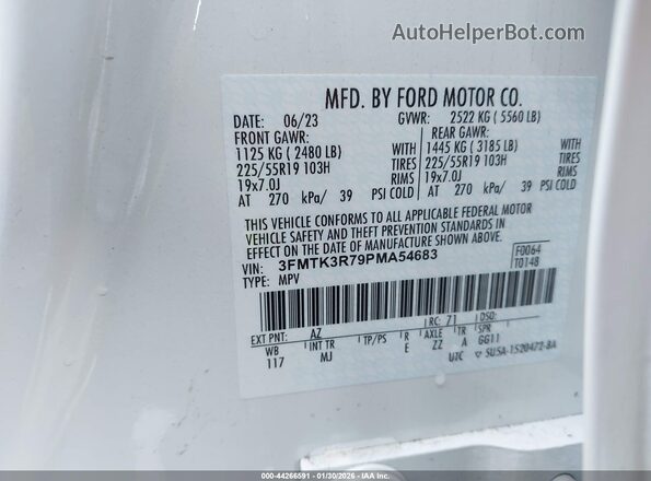 3FMTK3R79PMA54683 2023 FORD MUSTANG MACH-E PREMI Белый Вид подкапотного пространства