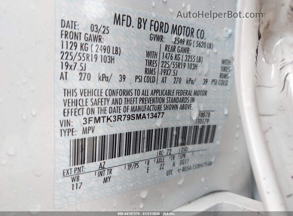 3FMTK3R79SMA13477 2025 FORD MUSTANG MACH-E PREMI Белый Вид подкапотного пространства