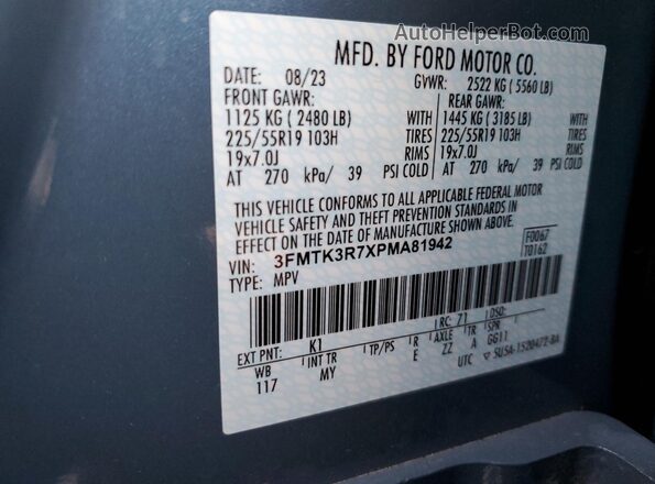 3FMTK3R7XPMA81942 2023 FORD MUSTANG MACH-E PREMI Синий Панорамный вид салона 360°