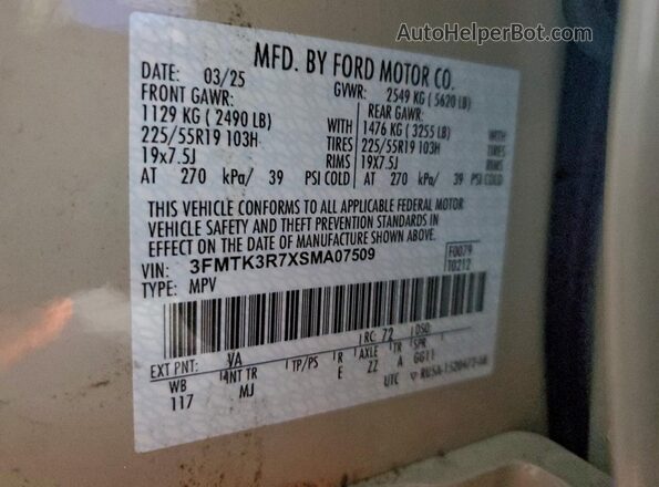 3FMTK3R7XSMA07509 2025 FORD MUSTANG MACH-E PREMI Cream Vista del compartimento del motor