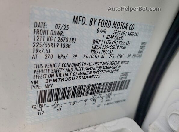 3FMTK3SU7SMA45179 2025 FORD MUSTANG MACH-E PREMI Белый Вид подкапотного пространства