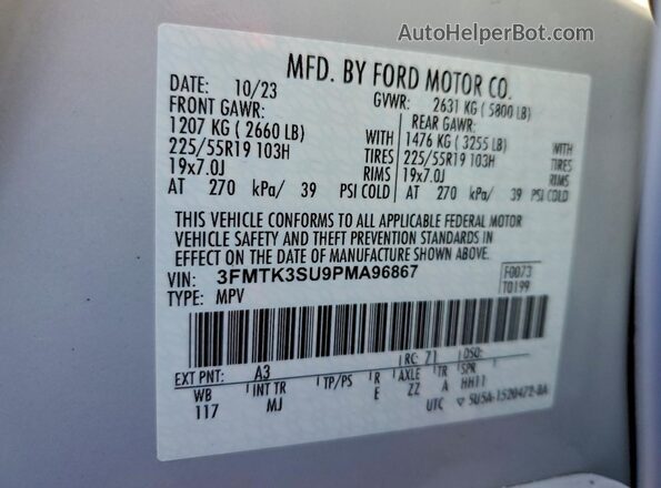 3FMTK3SU9PMA96867 2023 FORD MUSTANG MACH-E PREMI Белый Вид подкапотного пространства