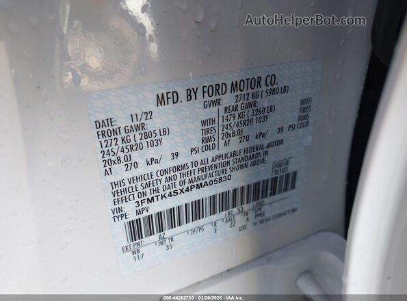 3FMTK4SX4PMA05830 2023 FORD MUSTANG MACH-E White ძრავის განყოფილების ხედი
