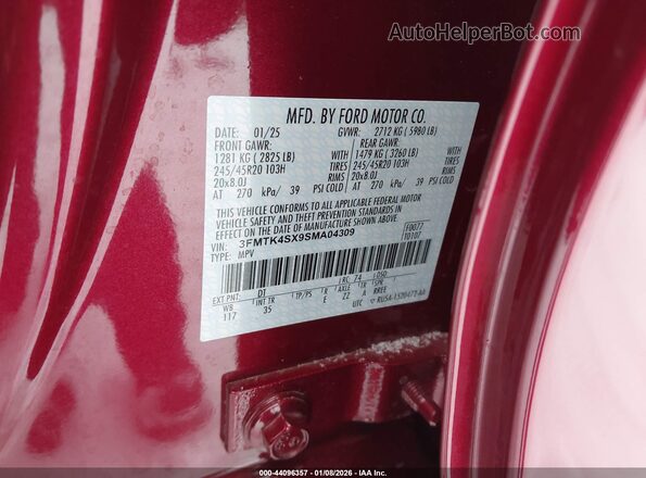 3FMTK4SX9SMA04309 2025 FORD MUSTANG MACH-E Бордовый Вид подкапотного пространства