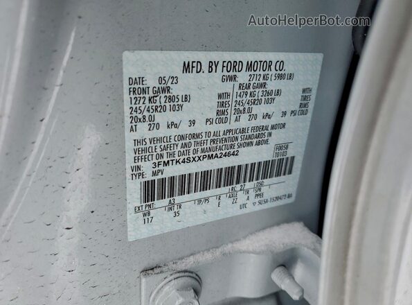3FMTK4SXXPMA24642 2023 FORD MUSTANG Серый Вид наклейки с VIN-кодом