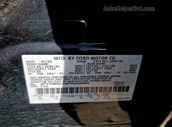 3FTTW8E35PRA69886 2023 FORD MAVERICK Black Widok naklejki z numerem VIN