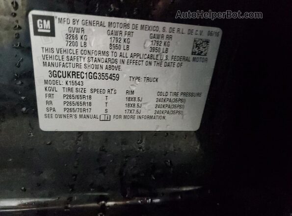 3GCUKREC1GG355459 2016 CHEVROLET 1500 Black Vista de la etiqueta del VIN
