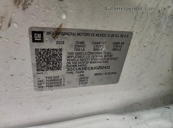 3GCUKREC4JG292431 2018 CHEVROLET SILVERADO Белый Вид наклейки с VIN-кодом