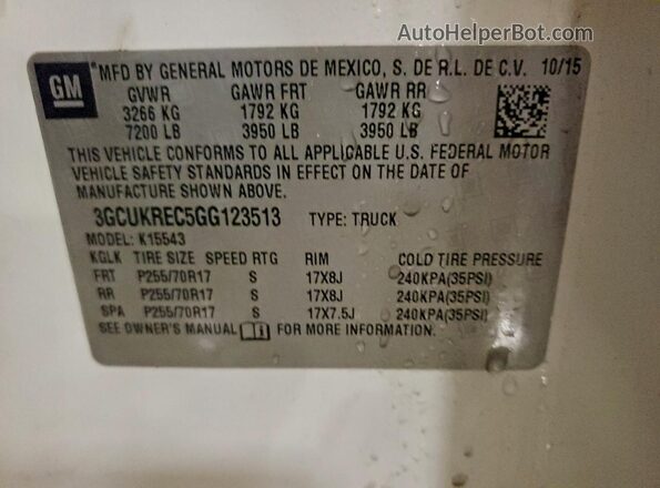 3GCUKREC5GG123513 2016 CHEVROLET 1500 Белый Вид подкапотного пространства