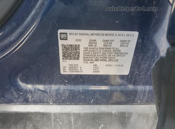 3GKALMEV0NL281111 2022 GMC TERRAIN Синий Вид наклейки с VIN-кодом