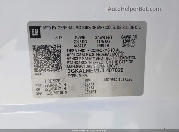 3GKALMEV1JL407020 2018 GMC TERRAIN Белый Вид подкапотного пространства