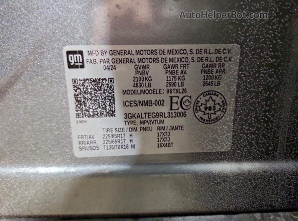 3GKALTEG9RL313006 2024 GMC TERRAIN Серый Вид наклейки с VIN-кодом