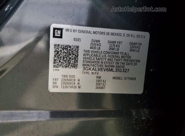 3GKALVEV6ML351327 2021 GMC TERRAIN Gray Vista interior de 360 grados