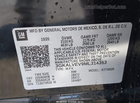 3GKALVEV9ML314353 2021 GMC TERRAIN Black Engine compartment view