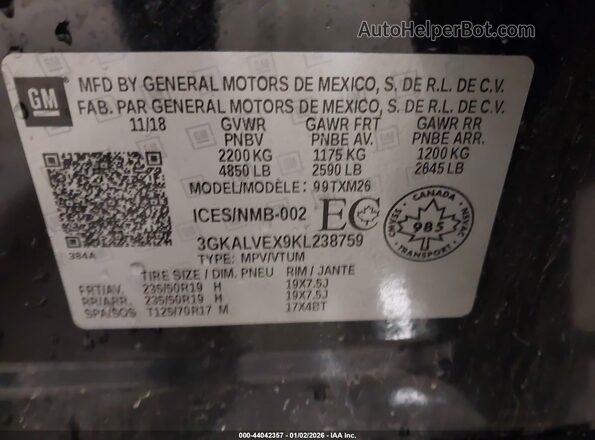 3GKALVEX9KL238759 2019 GMC TERRAIN Черный Вид подкапотного пространства