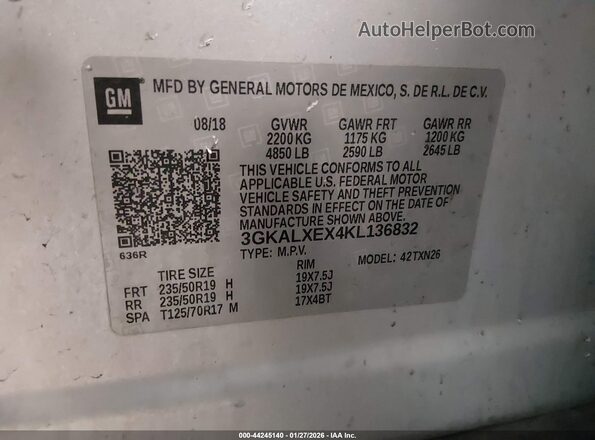 3GKALXEX4KL136832 2019 GMC TERRAIN Серебряный Вид подкапотного пространства
