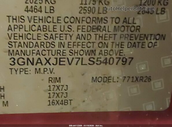3GNAXJEV7LS540797 2020 CHEVROLET EQUINOX Красный Вид подкапотного пространства