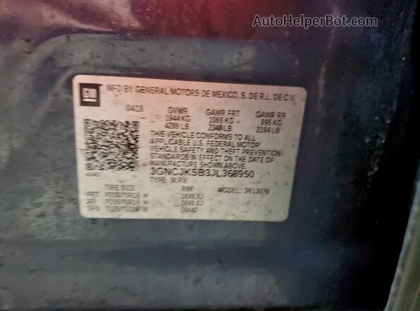 3GNCJKSB3JL368950 2018 CHEVROLET TRAX Синий Вид наклейки с VIN-кодом
