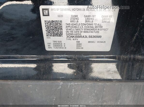 3GNKBBRA3LS636989 2020 CHEVROLET BLAZER Black Vista del compartimento del motor