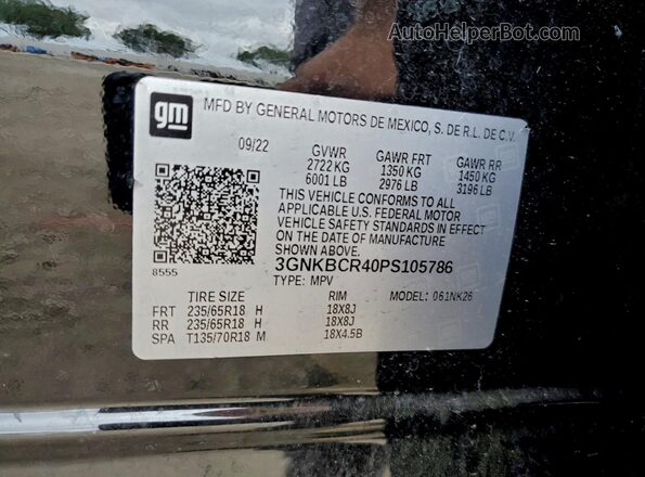 3GNKBCR40PS105786 2023 CHEVROLET BLAZER Черный Вид наклейки с VIN-кодом