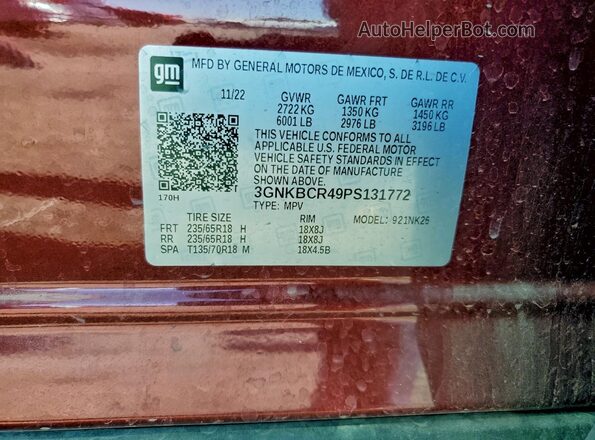 3GNKBCR49PS131772 2023 CHEVROLET BLAZER Красный Панорамный вид салона 360°