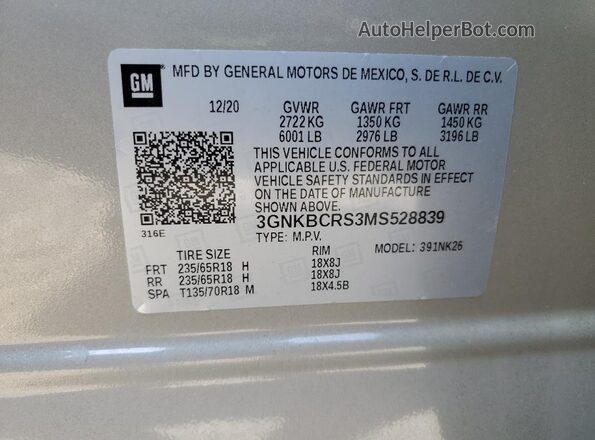 3GNKBCRS3MS528839 2021 CHEVROLET BLAZER Gray Widok wnętrza 360 stopni