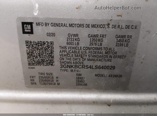 3GNKBCRS4LS640029 2020 CHEVROLET BLAZER Silver Vista del compartimento del motor