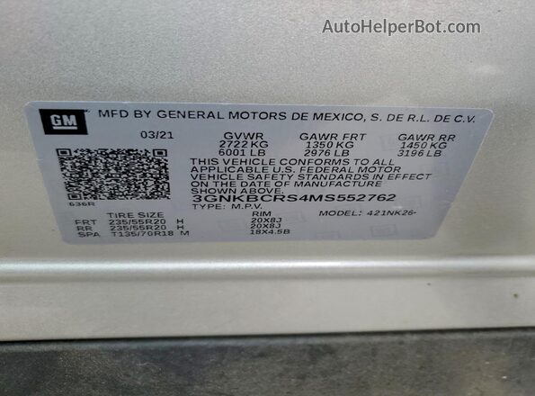 3GNKBCRS4MS552762 2021 CHEVROLET BLAZER Серебряный Панорамный вид салона 360°