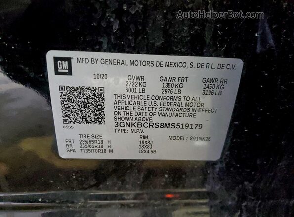 3GNKBCRS8MS519179 2021 CHEVROLET BLAZER Черный Вид наклейки с VIN-кодом