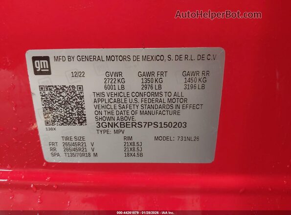 3GNKBERS7PS150203 2023 CHEVROLET BLAZER Красный Вид подкапотного пространства