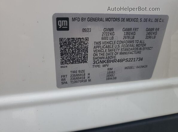 3GNKBHR46PS221734 2023 CHEVROLET BLAZER Белый Вид наклейки с VIN-кодом