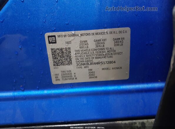 3GNKBJR44RS172804 2024 CHEVROLET BLAZER Blue Вид підкапотного простору