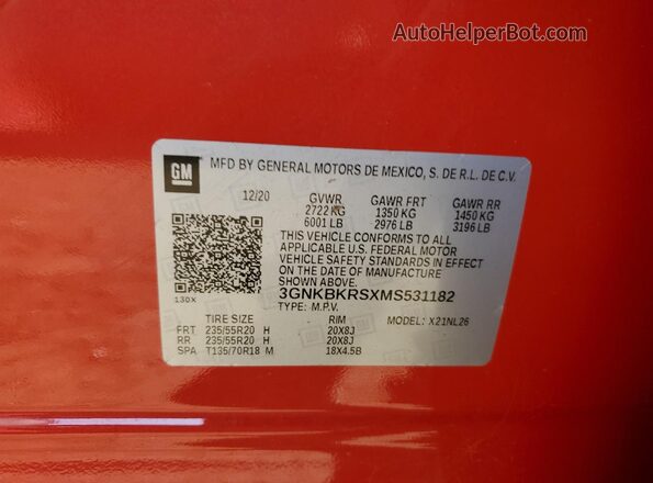 3GNKBKRSXMS531182 2021 CHEVROLET BLAZER Red 360 interior view