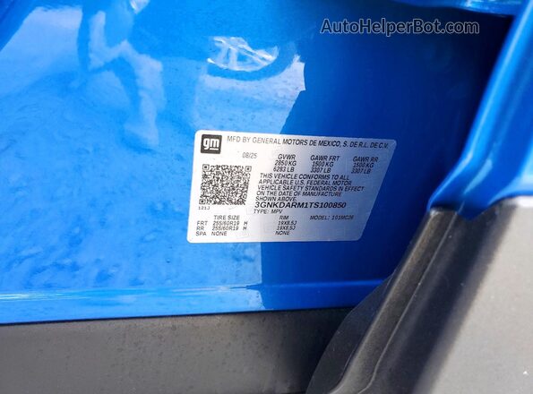 3GNKDARM1TS100850 2026 CHEVROLET BLAZER Синий Вид наклейки с VIN-кодом