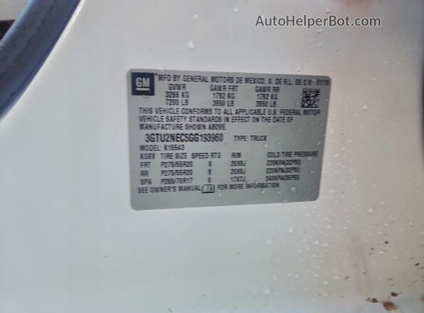 3GTU2NEC5GG193960 2016 GMC SIERRA Белый Вид подкапотного пространства