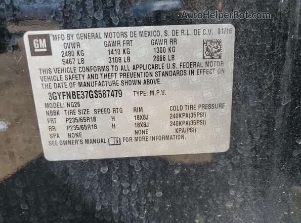 3GYFNBE37GS587479 2016 CADILLAC SRX Черный Вид наклейки с VIN-кодом