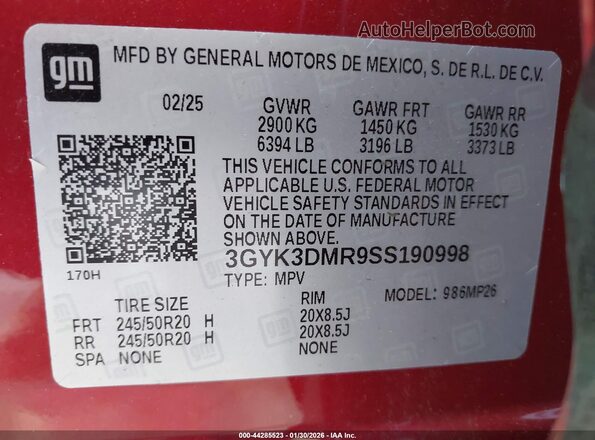 3GYK3DMR9SS190998 2025 CADILLAC OPTIQ Красный Вид подкапотного пространства