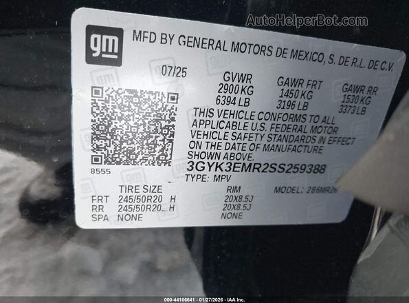 3GYK3EMR2SS259388 2025 CADILLAC OPTIQ Черный Вид подкапотного пространства