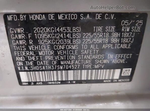 3HDSA1H37SM704527 2025 ACURA ADX Gray Vista del compartimento del motor