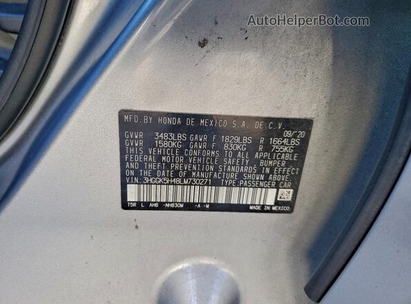 3HGGK5H48LM730271 2020 HONDA FIT Silver Widok naklejki z numerem VIN