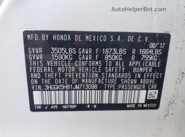 3HGGK5H81JM713098 2018 HONDA FIT White Widok komory silnika