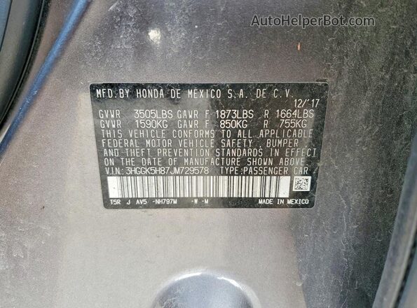 3HGGK5H87JM729578 2018 HONDA FIT Серый Вид наклейки с VIN-кодом