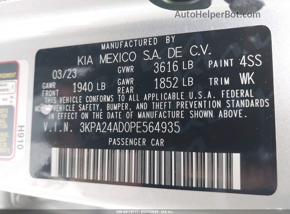 3KPA24AD0PE564935 2023 KIA RIO Серебряный Вид подкапотного пространства
