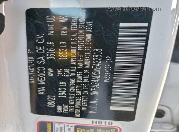 3KPA24AD5ME422818 2021 KIA RIO Белый Вид подкапотного пространства