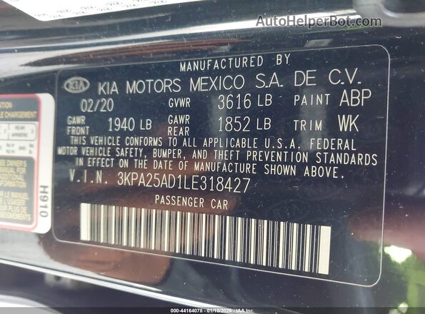3KPA25AD1LE318427 2020 KIA RIO 5-DOOR Black Вид підкапотного простору