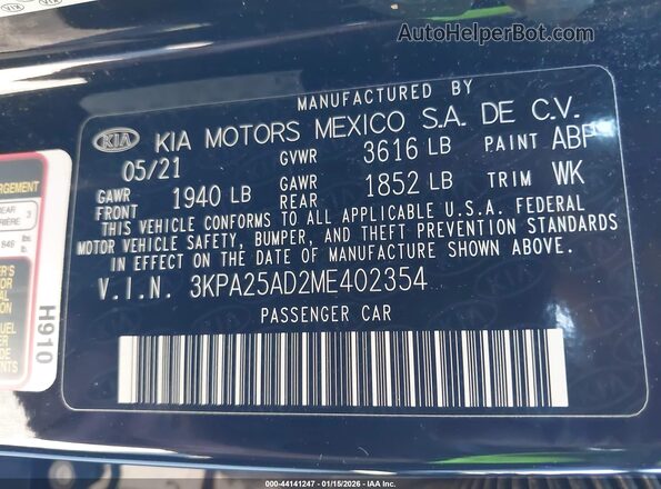 3KPA25AD2ME402354 2021 KIA RIO 5-DOOR Черный Вид подкапотного пространства